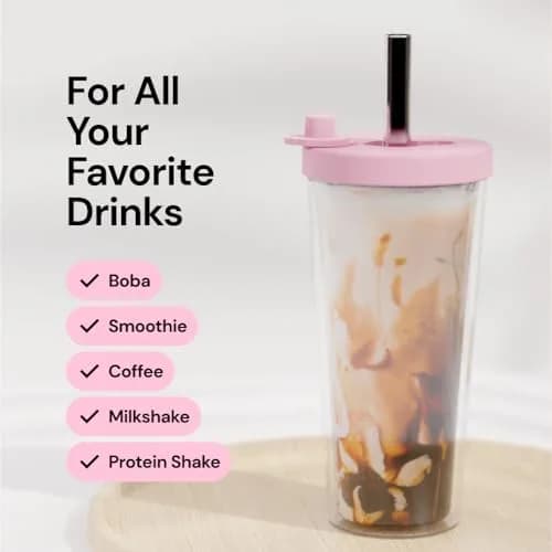 Dodoko Reusable Boba Cup and Straw 17 oz Bubble Pink | Insulated, Leakproof & Eco-Friendly thumbnail 6