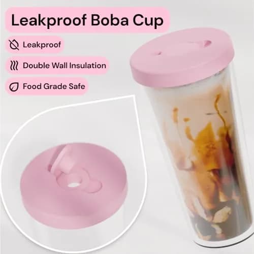 Dodoko Reusable Boba Cup and Straw 17 oz Bubble Pink | Insulated, Leakproof & Eco-Friendly thumbnail 2
