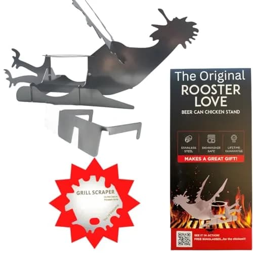 Tom's RiDICulous Things Rooster Love Beer Can Chicken Stand - Stainless Steel Funny BBQ Roaster Rack | 4-Inch Width thumbnail 1