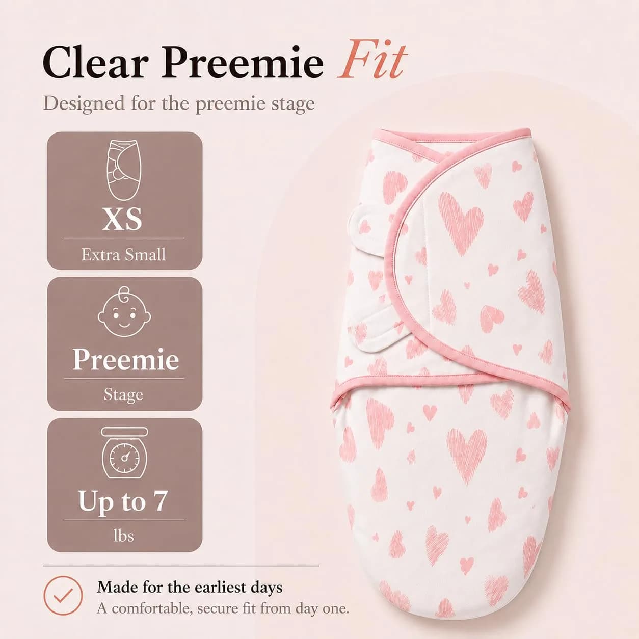 Bublo Baby Organic Preemie Swaddles 4-7 lbs | Gentle, Adjustable & Breathable for Premature Babies - view 8