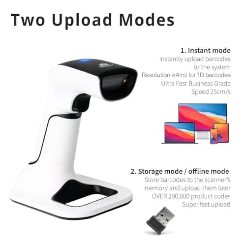 ScanAvenger Wireless Bluetooth USB Barcode Scanner with Stand: 1D & 2D QR Reader, Rechargeable Battery, Vibration Alert | 14.0 cm x 11.0 cm x 16.5 cm thumbnail 4