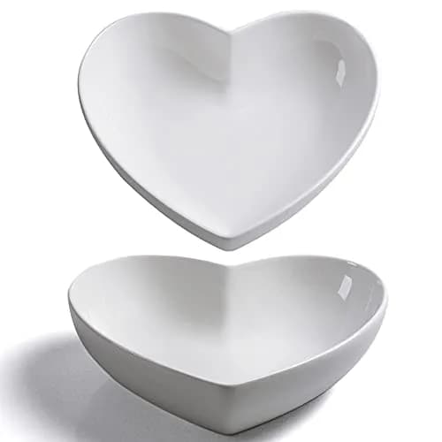 Keponbee 2 pcs Porcelain Big Heart Bowls 1000ml (33 OZ) | Romantic White Ceramic Serving Dishes thumbnail 1