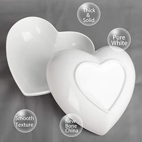 Keponbee 2 pcs Porcelain Big Heart Bowls 1000ml (33 OZ) | Romantic White Ceramic Serving Dishes thumbnail 6