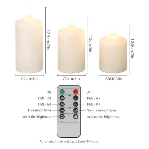 JHY DESIGN 3D Flameless Candles Set 4/5/6 inch High | Real Wax Battery Candles with Remote Timer thumbnail 4