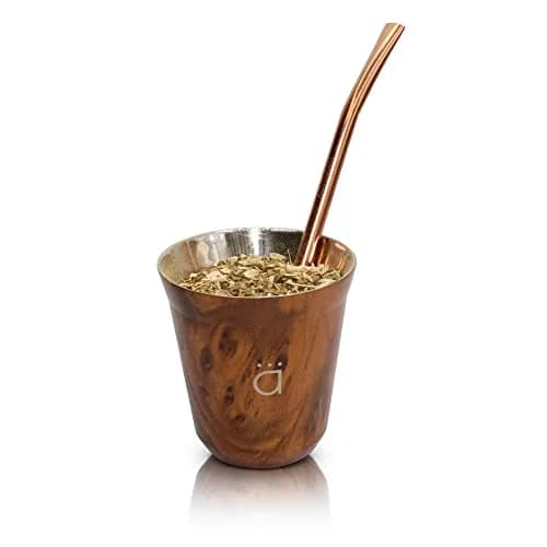 Kalmateh Petite Yerba Mate Gourd 150ml (5oz) with Bombilla Straw & Cleaning Brush | Insulated Stainless Steel for Hot or Cold Drinks thumbnail 2