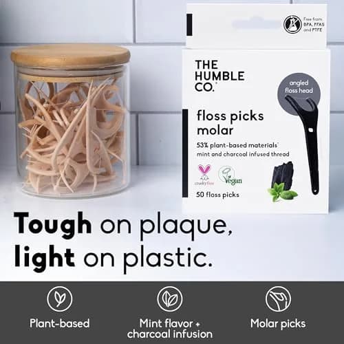 The Humble Co. Molar Floss Picks Charcoal 200 Count | Plant-Based & Shred-Resistant thumbnail 2