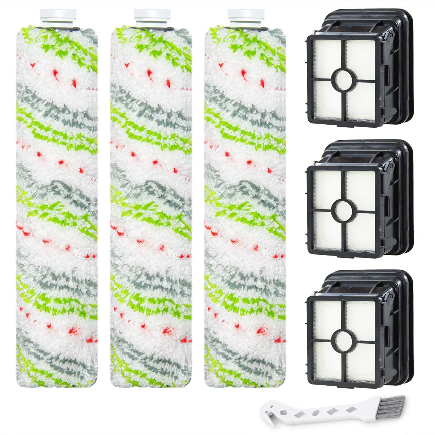 LBLVBNEWD Multi-Surface Pet Brush Rolls & Vacuum Filters 2787&1866 Replacement Parts for Bissell CrossWave Max (3 Brush Rolls, 3 Filters, 1 Tool) — 3 Mulit-Surface Pet Brush + 3 Filters