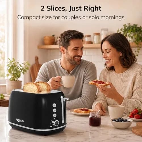 Keenstone Retro 2 Slice Toaster Black 20.3 cm (8 in) | Wide Slot Bagel Defrost Function thumbnail 7