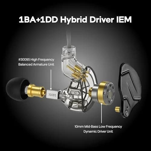 Linsoul KZ ZSN PRO X Hybrid Driver IEM Wired Earbuds 1BA+1DD | 7-40kHz Frequency Response thumbnail 3