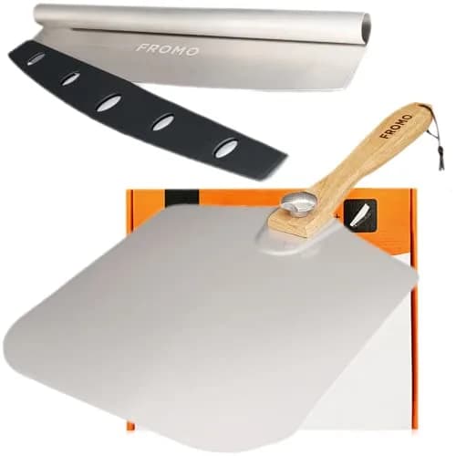 FROMO Premium Aluminum Pizza Peel Set with Foldable Wood Handle & 14" Rocker Cutter | 35.5cm x 30.5cm (14" x 12") thumbnail 1