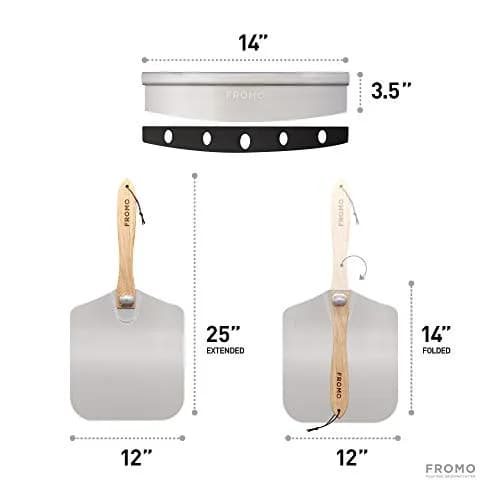 FROMO Premium Aluminum Pizza Peel Set with Foldable Wood Handle & 14" Rocker Cutter | 35.5cm x 30.5cm (14" x 12") thumbnail 5