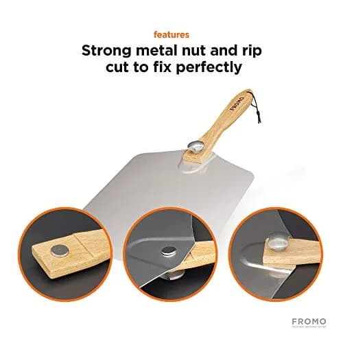 FROMO Premium Aluminum Pizza Peel Set with Foldable Wood Handle & 14" Rocker Cutter | 35.5cm x 30.5cm (14" x 12") thumbnail 2