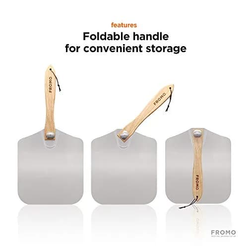 FROMO Premium Aluminum Pizza Peel Set with Foldable Wood Handle & 14" Rocker Cutter | 35.5cm x 30.5cm (14" x 12") thumbnail 3