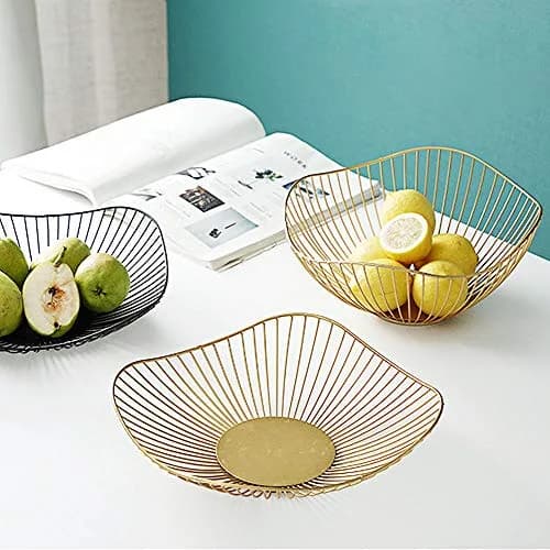 IBWell Short Curved-Edge Modern Creative Stylish Single Tier Dish, 10.9" (27.99cm) Square Metal Fruit Basket | Elegant Kitchen Decor thumbnail 6