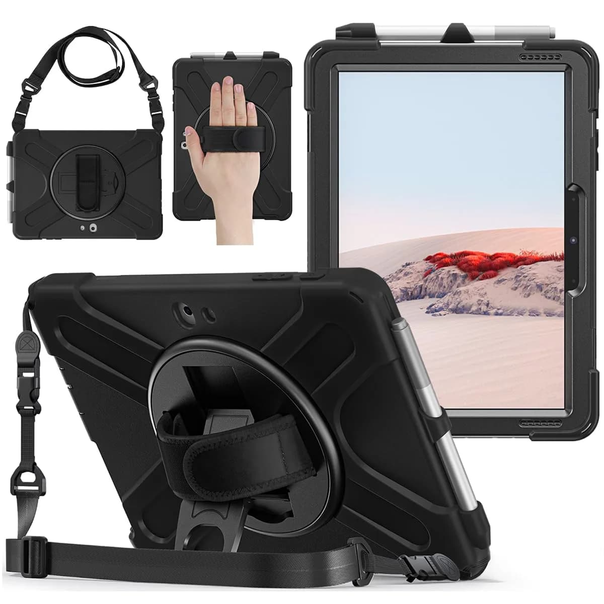 DreamerX Portable Electronic Device Cover for Microsoft Surface Go 4/3/2 with Strap, Black | Shockproof & Water Resistant