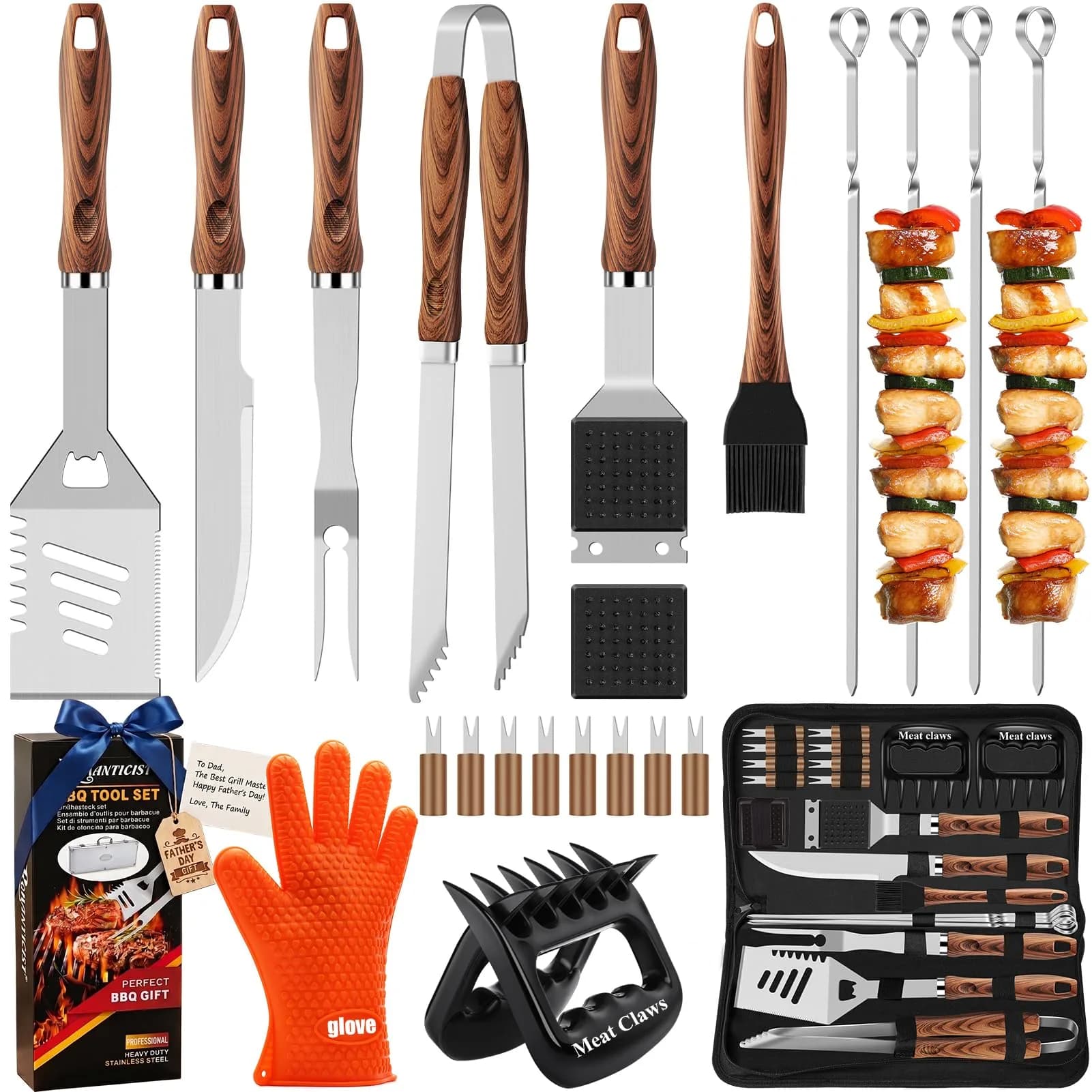 ROMANTICIST 23-Piece Heavy Duty Grilling Tool Set with Meat Claws & Canvas Bag | Stainless Steel BBQ Accessories - main product image