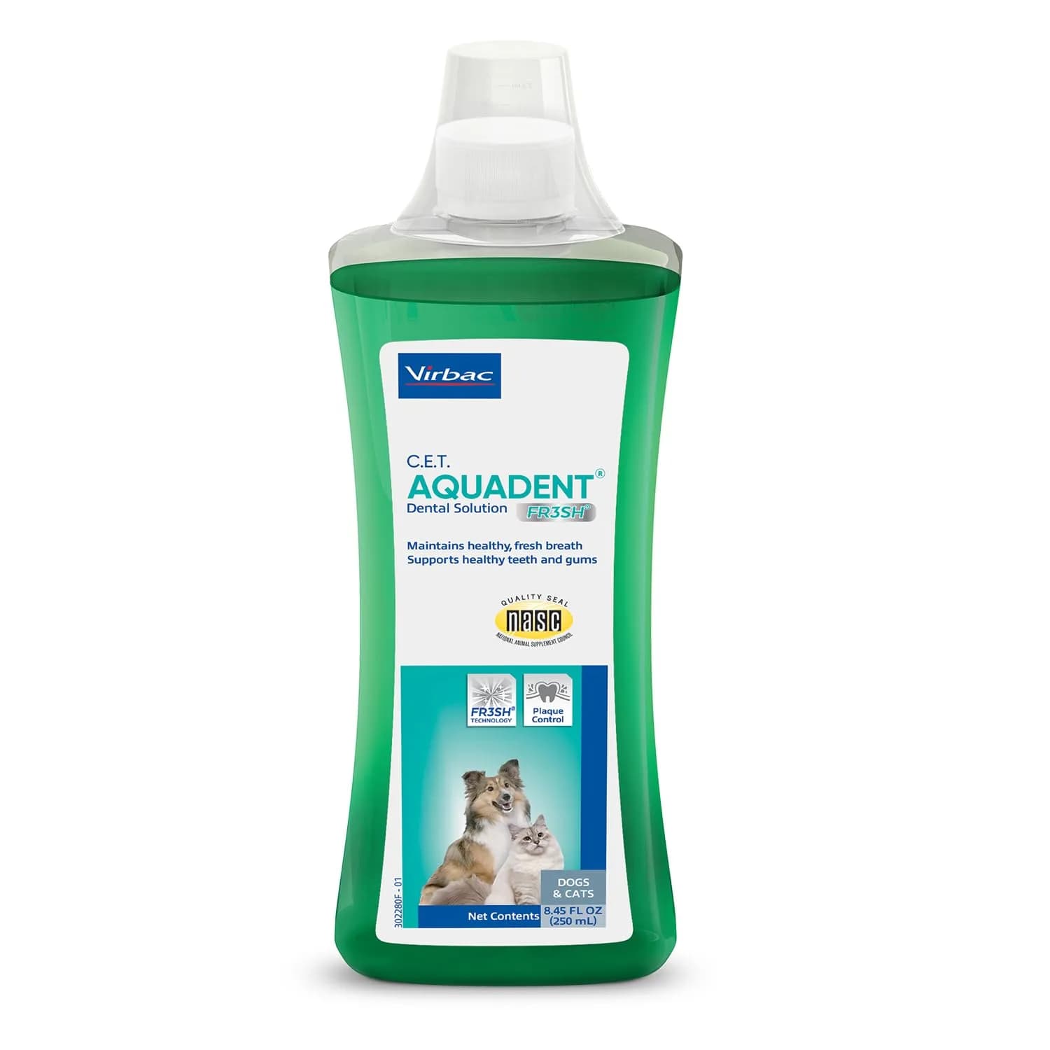 Virbac C.E.T. Aquadent Fr3sh Dental Solution for Dogs & Cats, 250 ml | Natural ingredients for fresh breath - main product image