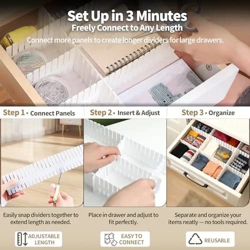 Bofoho Adjustable Drawer Dividers 8 Pack | Cut-to-Fit Plastic Organizers for Kitchen & Closet thumbnail 6