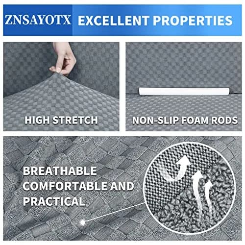ZNSAYOTX 1 Piece Jacquard Couch Cover for 3 Cushion Sofa | High Stretch Furniture Protector Light Grey thumbnail 5