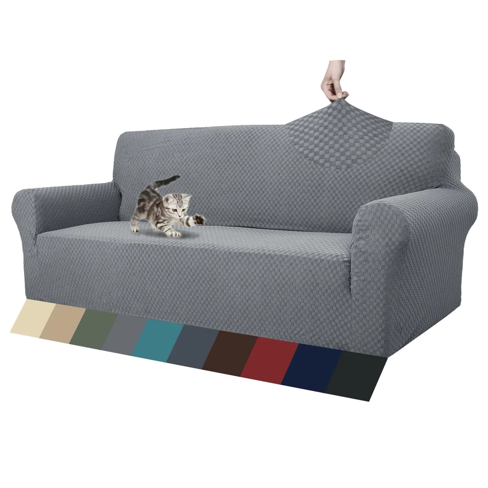 ZNSAYOTX 1 Piece Jacquard Couch Cover for 3 Cushion Sofa | High Stretch Furniture Protector Light Grey - main product image