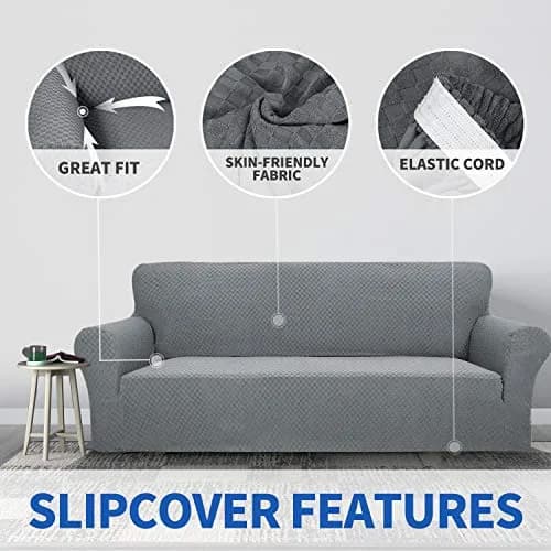 ZNSAYOTX 1 Piece Jacquard Couch Cover for 3 Cushion Sofa | High Stretch Furniture Protector Light Grey thumbnail 3