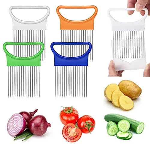 UpTuoLi 2Pcs Onion Holder Slicer, Stainless Steel | Versatile Kitchen Tool for Easy Slicing thumbnail 1