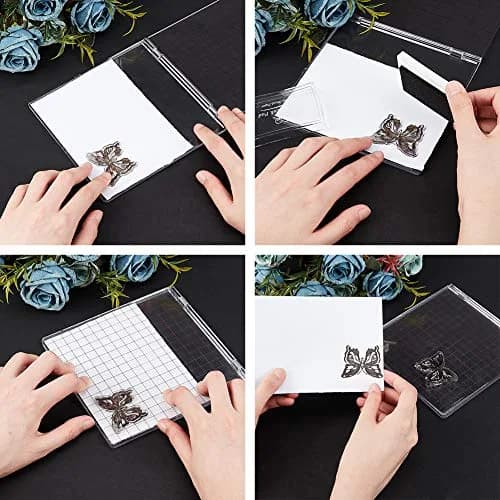 PH PandaHall Acrylic Stamp Block for Card Making | 15.1x15.7cm Clear Stamping Platform with Grid Lines thumbnail 2
