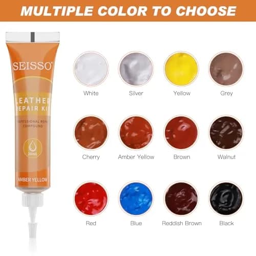 SEISSO 12 Colors Leather Repair Kit | Heavy Duty Vinyl, for Furniture Car Seats Couches Sofa Shoes Boat, Purses Jacket Leather Paint thumbnail 4