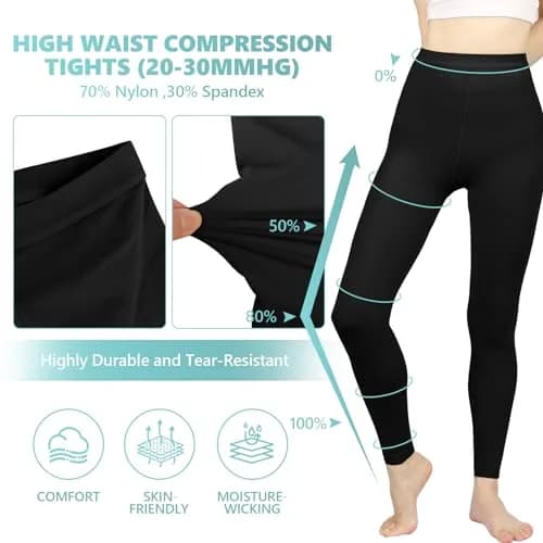 Laubawck Medical Compression Pantyhose for Women, 20-30 mmHg Graduated Support Tights (3X-Large, Black) | OTC OTC thumbnail 5