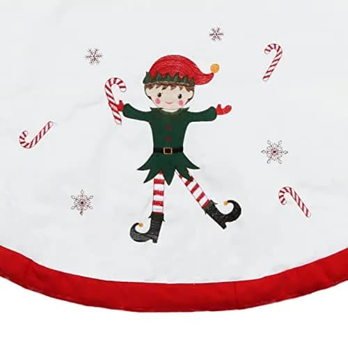 Zpiio Tree Skirt 48 inch | Rustic Embroidered Elf Design, Soft Padding, Large Size for Christmas Tree thumbnail 5