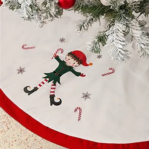 Zpiio Tree Skirt 48 inch | Rustic Embroidered Elf Design, Soft Padding, Large Size for Christmas Tree thumbnail 6