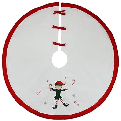 Zpiio Tree Skirt 48 inch | Rustic Embroidered Elf Design, Soft Padding, Large Size for Christmas Tree thumbnail 2