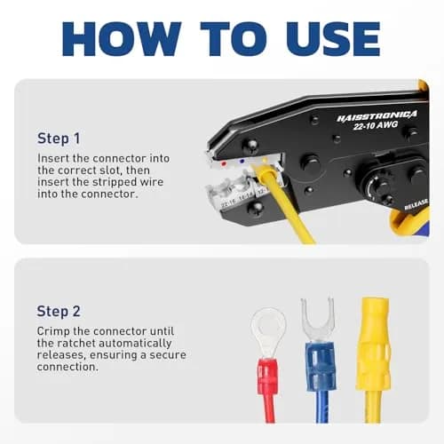 haisstronica Ratchet Crimping Tool for Insulated Terminals, AWG 22-10, 230mm (9 inch) | Professional Wire Crimper with Adjustable Star Wheel thumbnail 8