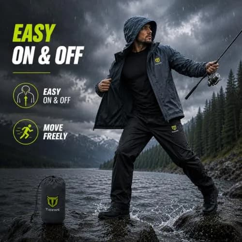 TIDEWE Rain Suit Waterproof Breathable Lightweight Rainwear Gray M | Stay Dry & Comfortable Outdoors thumbnail 3