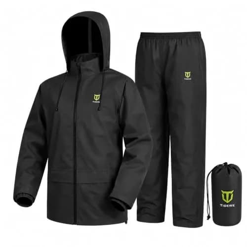 TIDEWE Rain Suit for Men, Waterproof Lightweight 2-Piece Rain Gear, Black | Breathable, Sealed Seams, Adjustable Fit thumbnail 1