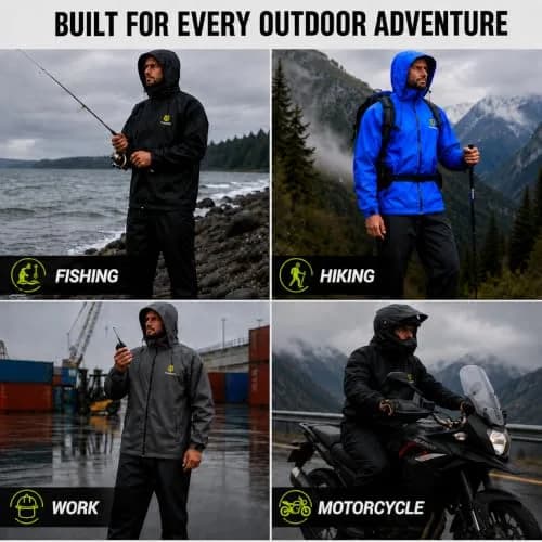 TIDEWE Rain Suit for Men, Waterproof Lightweight 2-Piece Rain Gear, Black | Breathable, Sealed Seams, Adjustable Fit thumbnail 6