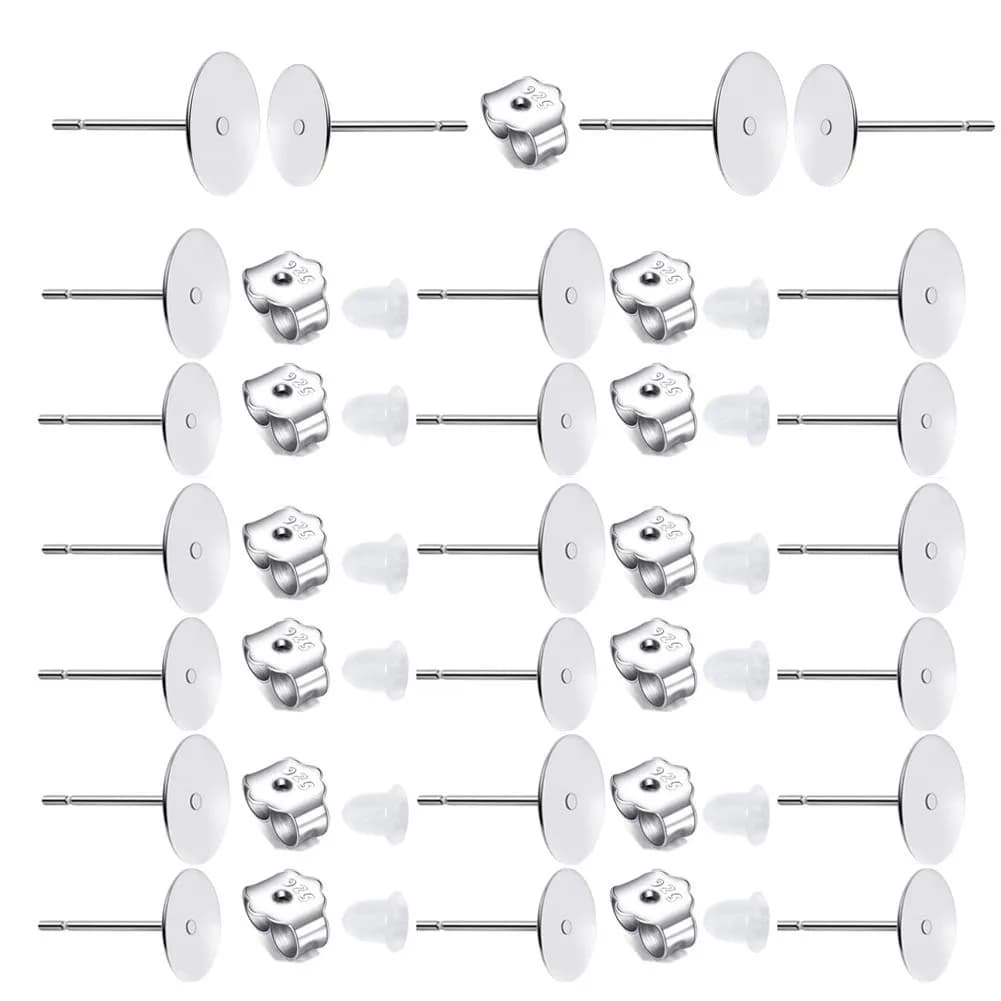 Moonear Sterling Silver Plated Flat Pad Earring Studs 5mm & 8mm | Hypoallergenic Jewelry Findings - main product image