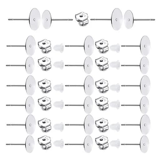 Moonear Sterling Silver Plated Flat Pad Earring Studs 5mm & 8mm | Hypoallergenic Jewelry Findings thumbnail 1