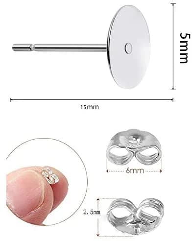 Moonear Sterling Silver Plated Flat Pad Earring Studs 5mm & 8mm | Hypoallergenic Jewelry Findings thumbnail 5
