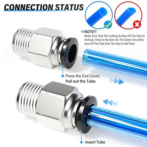 TAILONZ 1/4" Tube OD x 1/8" NPT Straight Push to Connect Fitting 20Pcs | Copper & Plastic, Water & Air Compatible thumbnail 6