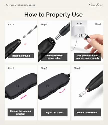 MelodySusie PC120I USB Nail Drill | 20,000 RPM, Portable Efile for Acrylic & Gel Nails thumbnail 5