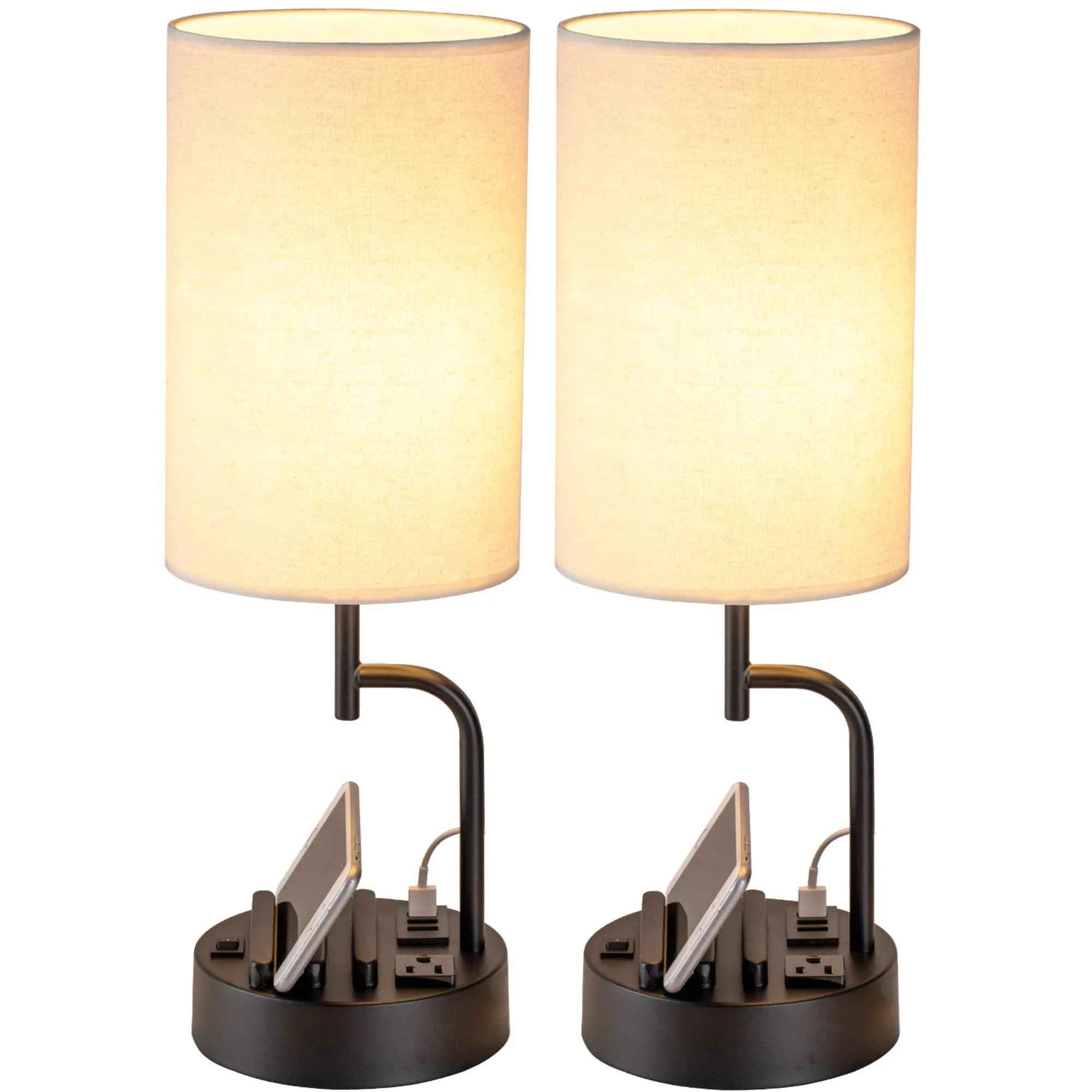 Dreamholder Modern Desk Lamp with 3 USB Ports & AC Outlet | Bedside & Office Lighting (Pack of 2) - main product image