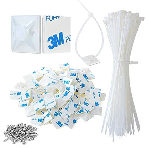 XHF White 100pcs Cable Tie Mounts with 8" Ties | Strong Adhesive Cable Management for Home & Office thumbnail 1