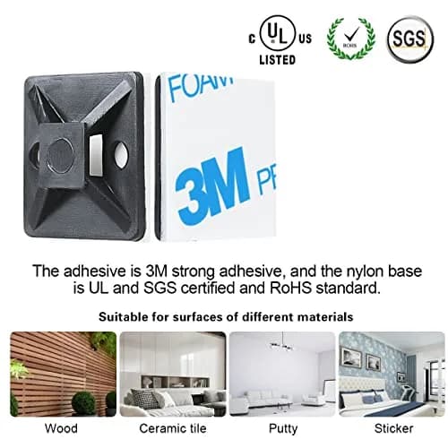 XHF White 100pcs Cable Tie Mounts with 8" Ties | Strong Adhesive Cable Management for Home & Office thumbnail 7