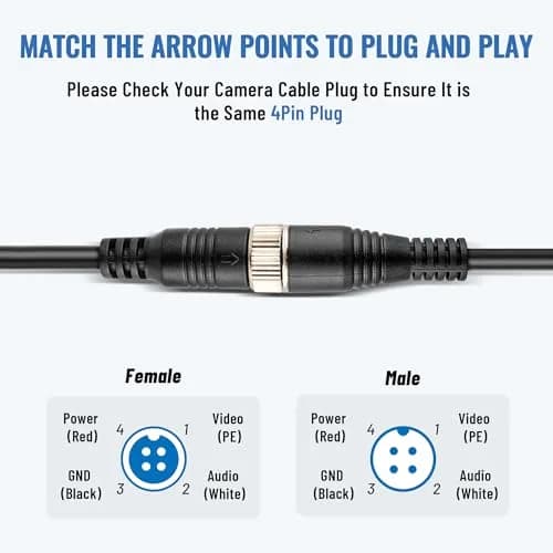 EWAY M12 4-Pin to RCA Video AV DC Female Connector Wire 38cm (14.9 inch) | Car Backup Camera Adapter Cable thumbnail 3