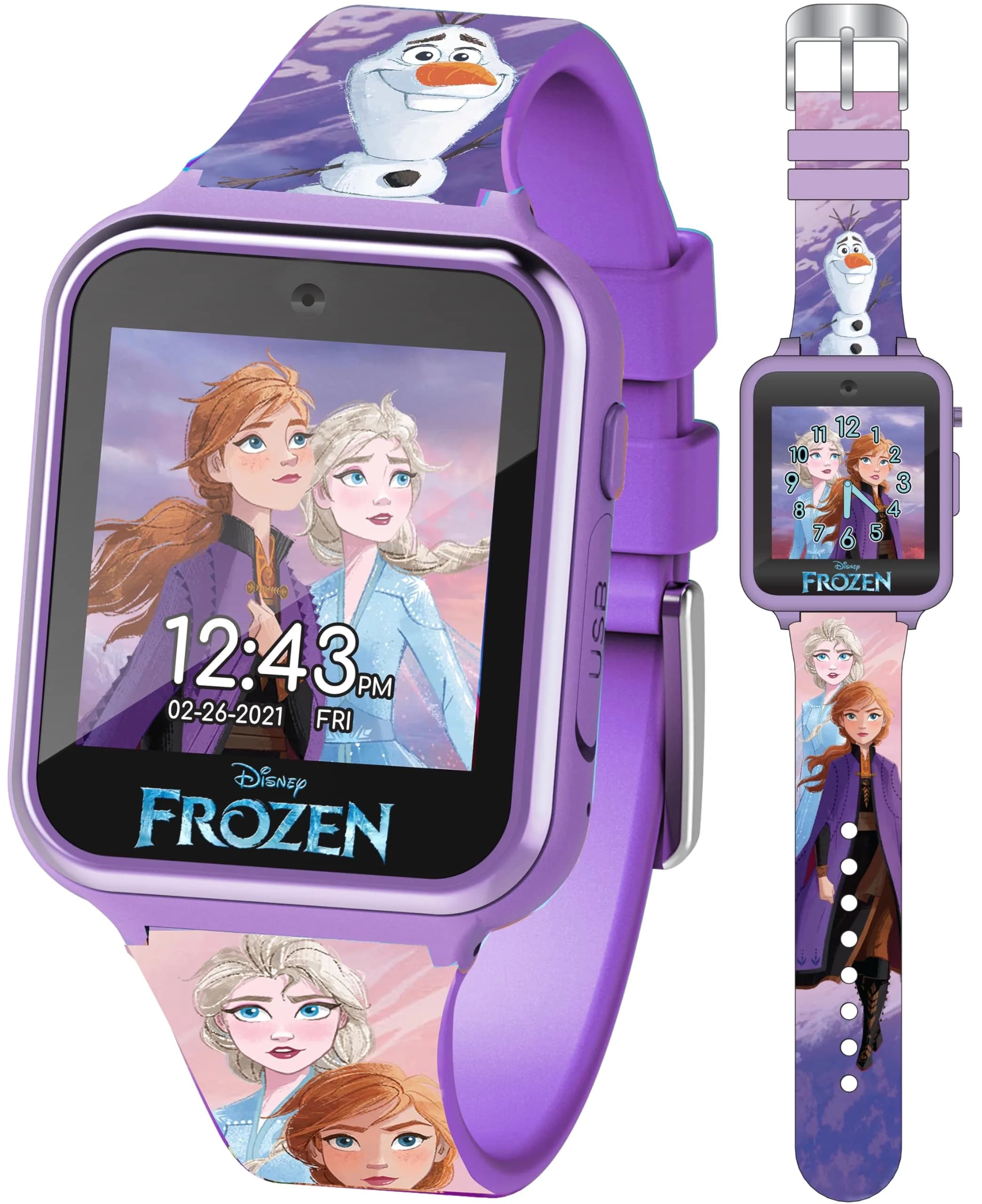 Disney Frozen II Kids Smart Watch - Touchscreen with Games, Camera, Step Counter, Purple Silicone Strap (Fits 5.5"-8.0" Wrists) - main product image
