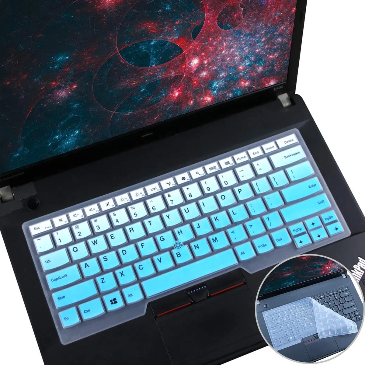 i-Tensodo 2 Pack Keyboard Cover for Lenovo Thinkpad X1 Carbon 14" 5th/6th/7th Gen, ThinkPad X1 Yoga Gen 3/4/5, T14 14" | US Layout Silicone Protector — OmbreBlue+Clear
