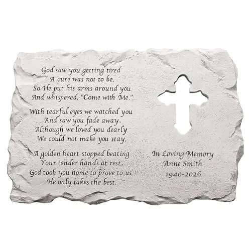 Let's Make Memories Personalized Cross Memorial Stone | Custom Grave Marker for Indoors & Outdoors thumbnail 3
