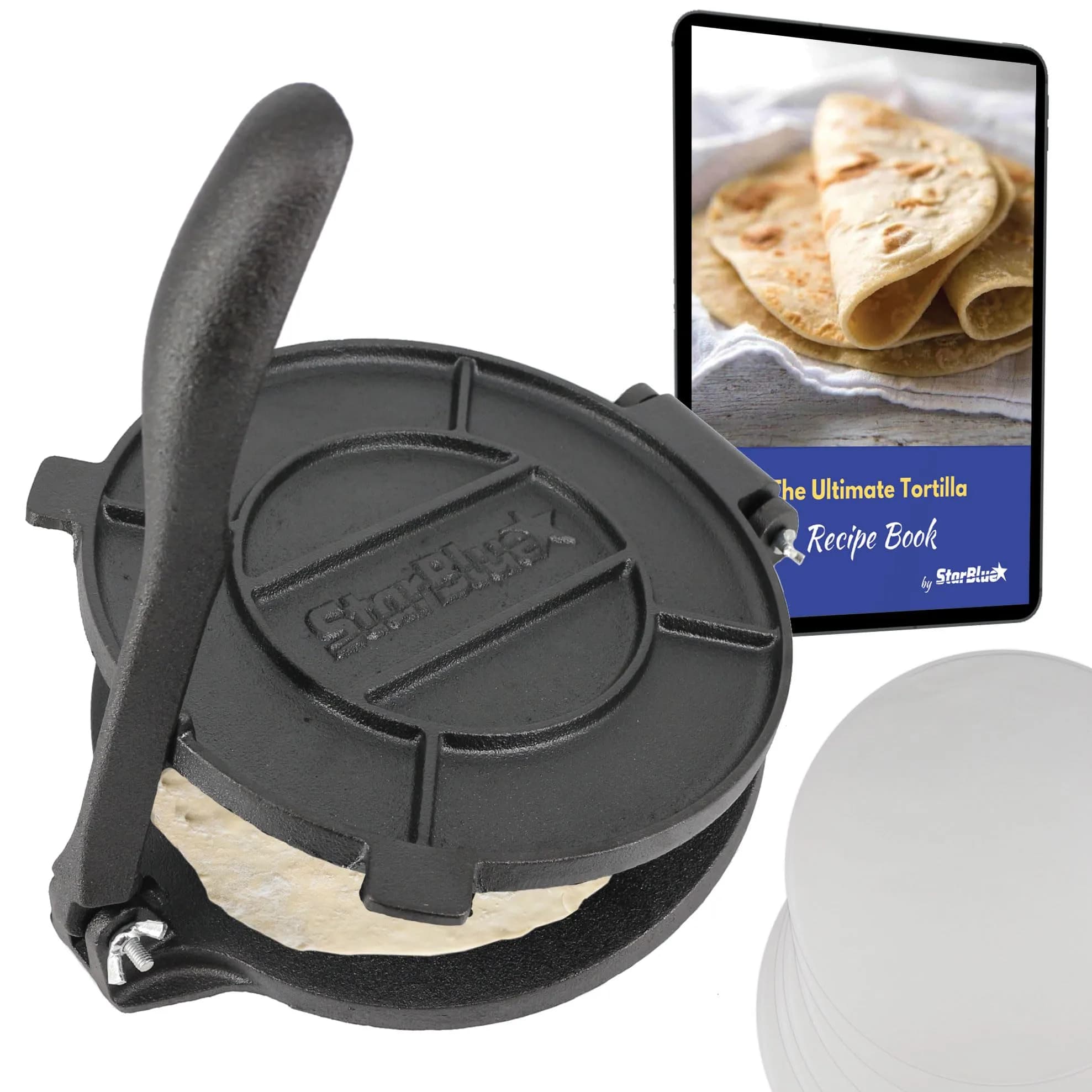 StarBlue 8 Inch Cast Iron Tortilla Press | Heavy Duty Roti Maker Tool