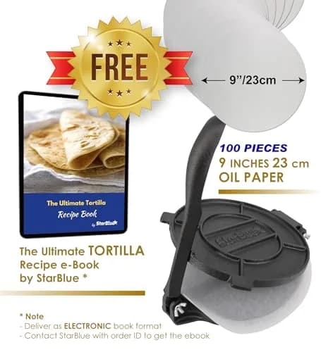 StarBlue 8 Inch Cast Iron Tortilla Press | Heavy Duty Roti Maker Tool thumbnail 5